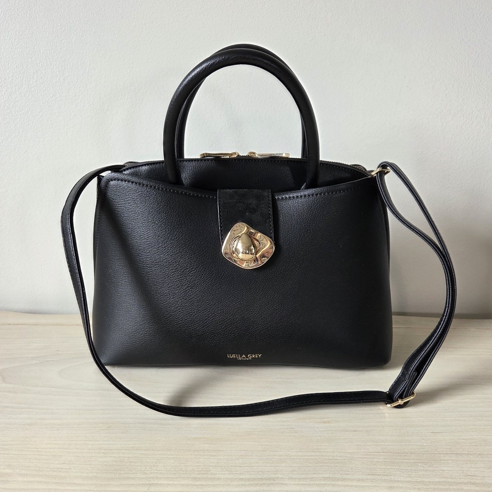 Luella Grey London Erica Bag Black Gold Molten Clasp Crossbody Tote Satchel